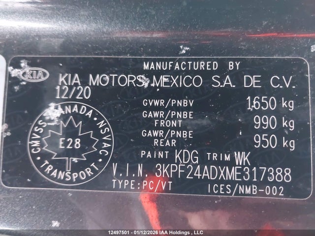 3KPF24ADXME317388 KIA Forte