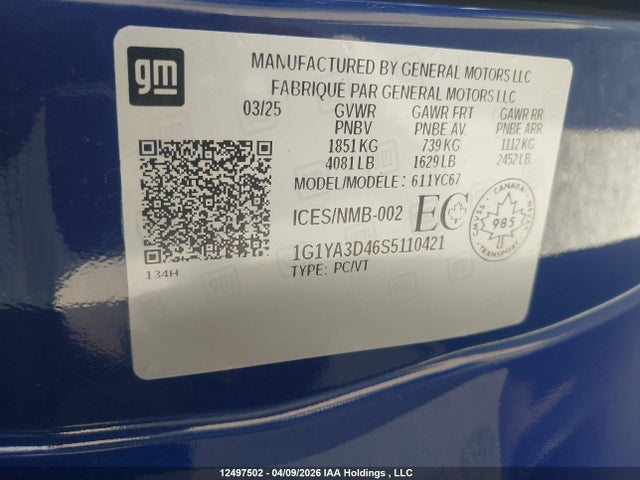 1G1YA3D46S5110421 Chevrolet Stingray 1lt Rwd