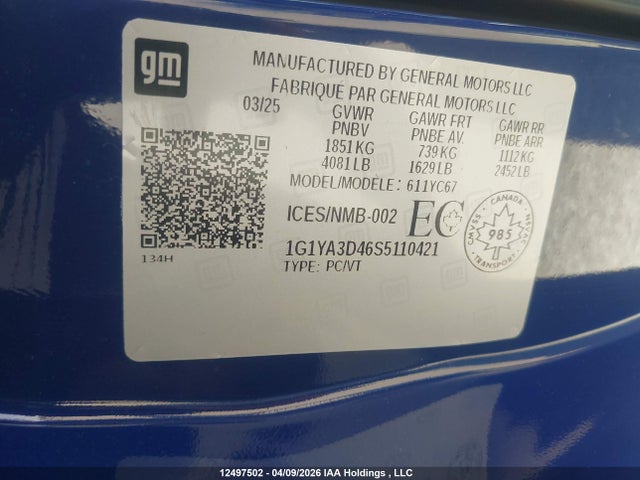 1G1YA3D46S5110421 Chevrolet Stingray 1lt Rwd