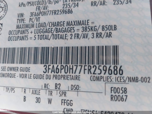 3FA6P0H77FR259686 Ford Fusion