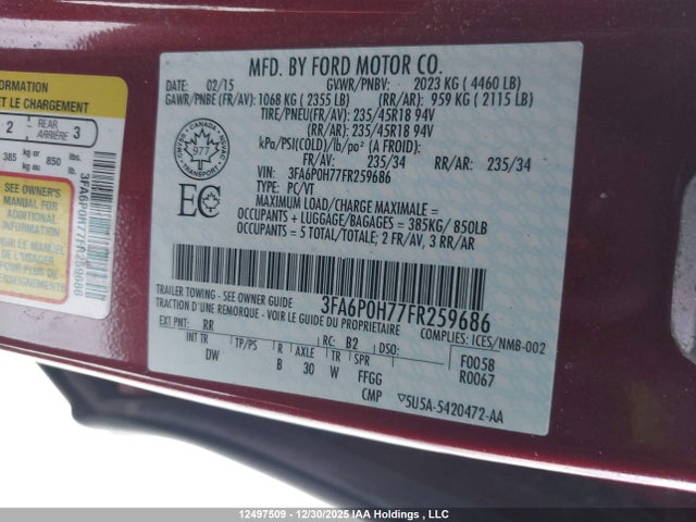 3FA6P0H77FR259686 Ford Fusion