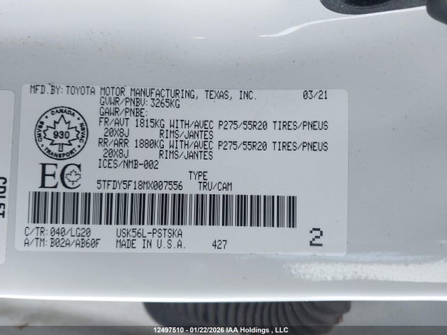 5TFDY5F18MX007556 Toyota Tundra Crewmax Sr5/crewmax Trd Pro