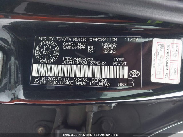 Aukcja sprzedaży 2010 Toyota Yaris, vin: JTDBT9K38A1374542, numer aukcji: 12497552
