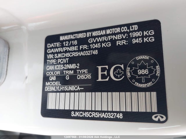SJKCH5CR5HA032748 Infiniti Qx30 Luxury/premium/sport