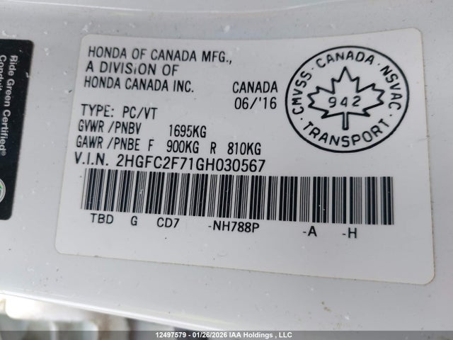 Honda k20c2 2016 2HGFC2F71GH030567 Image 9