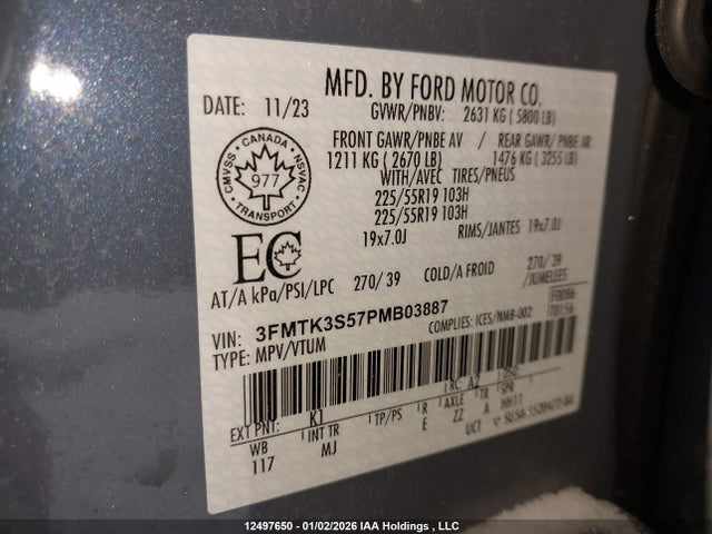 Продажа на аукционе авто 2023 Ford Mustang Mach-e, vin: 3FMTK3S57PMB03887, номер лота: 12497650