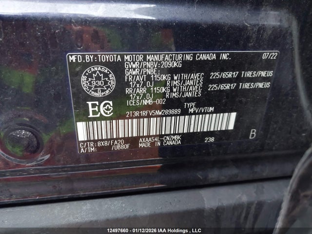 2T3R1RFV5NW289889 Toyota Rav4 Xle