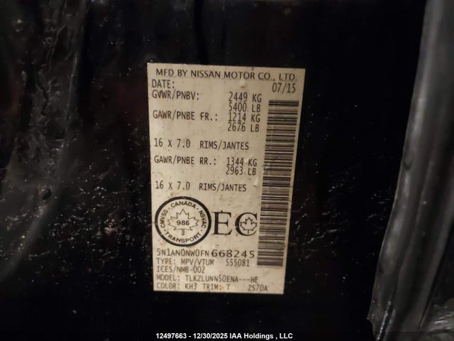 5N1AN0NW0FN668245 Nissan Xterra X/s/pro-4x