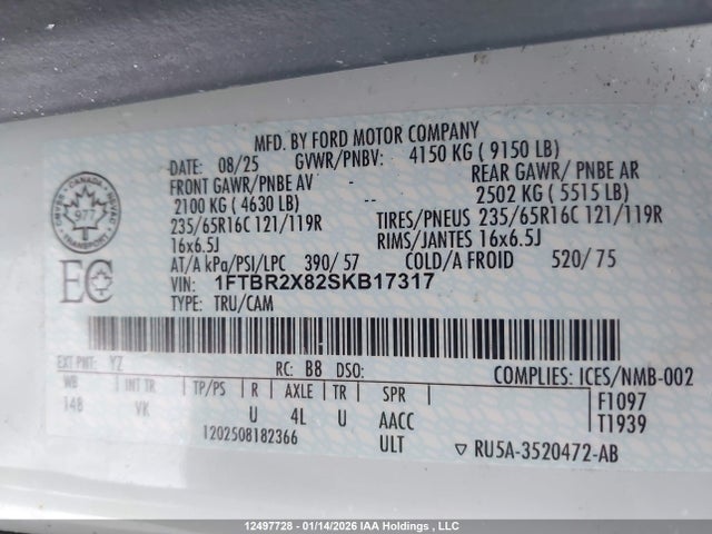 Aukcja sprzedaży 2025 Ford Transit T-250, vin: 1FTBR2X82SKB17317, numer aukcji: 12497728