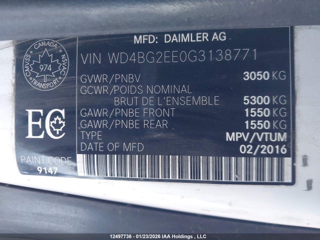 Mercedes-Benz Metris 2016 WD4BG2EE0G3138771 Image 9