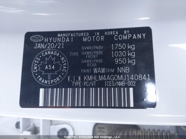 12497741 :رقم المزاد ، KMHLM4AG0MU140841 vin ، 2021 Hyundai Elantra Sel مزاد بيع