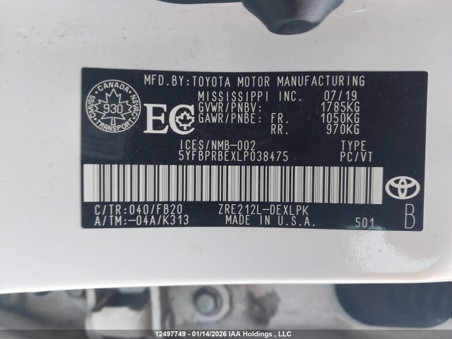 Toyota COROLLA LE 2020 5YFBPRBEXLP038475 Image 9