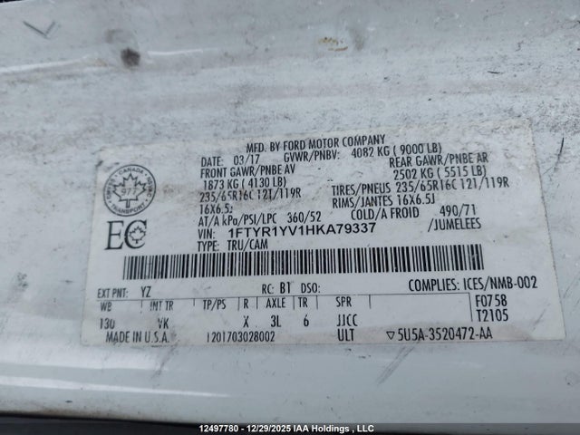 1FTYR1YV1HKA79337 Ford Transit-250 T-250