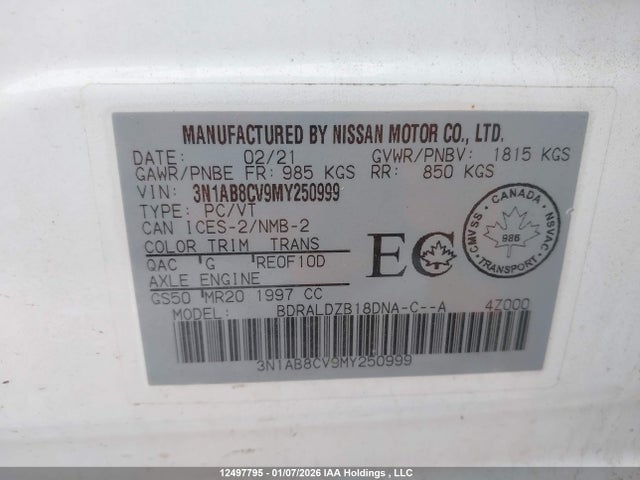 3N1AB8CV9MY250999 Nissan Sentra