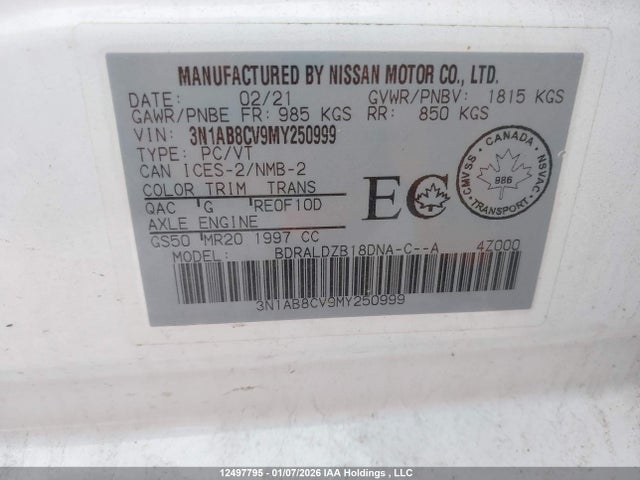 3N1AB8CV9MY250999 Nissan Sentra
