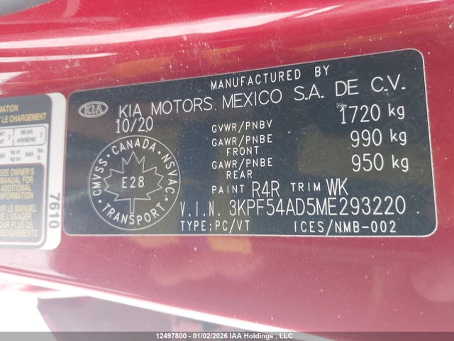 3KPF54AD5ME293220 KIA FORTE EX