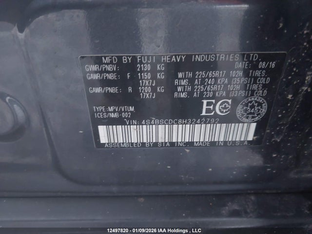4S4BSCDC8H3242792 Subaru Outback 2.5i Premium