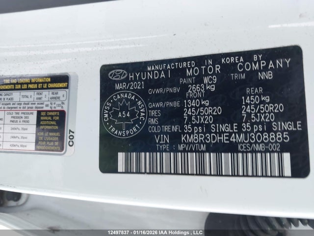 KM8R3DHE4MU308885 Hyundai Palisade Sel
