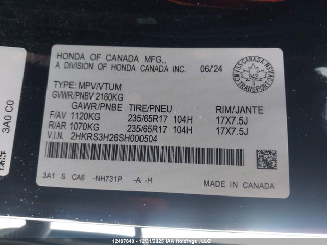 2HKRS3H26SH000504 Honda CR-V LX