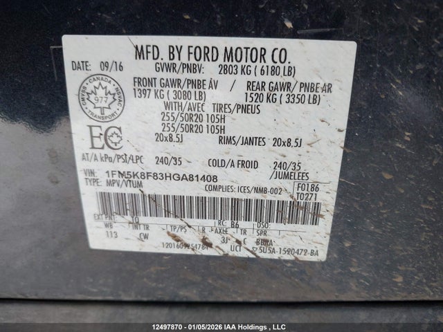 1FM5K8F83HGA81408 Ford Explorer Limited
