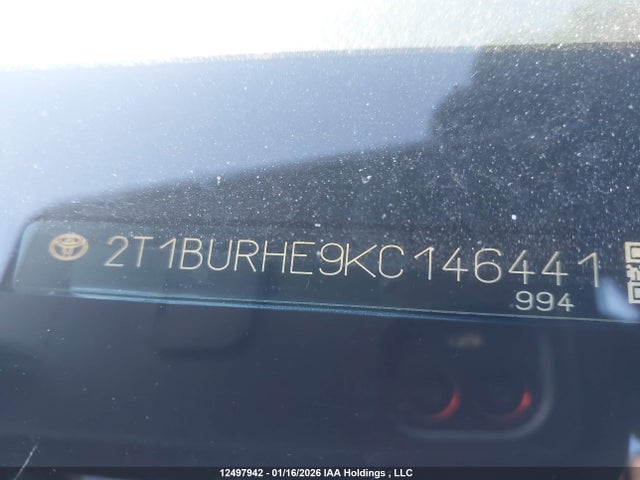 2019 Toyota Corolla Le მანქანა იყიდება აუქციონზე, vin: 2T1BURHE9KC146441, აუქციონის ნომერი: 12497942