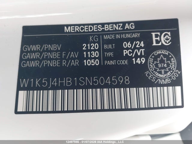 W1K5J4HB1SN504598 Mercedes-Benz Cla 250 Coupe 4matic