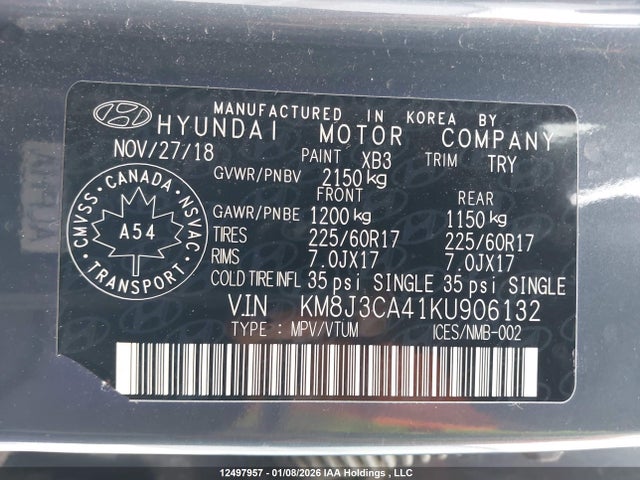 KM8J3CA41KU906132 Hyundai Tucson Limited/sel/sport/ultimate/value/night