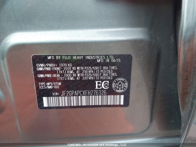 2015 Subaru Xv Crosstrek Limited Package მანქანა იყიდება აუქციონზე, vin: JF2GPAPCXFH276326, აუქციონის ნომერი: 12497983