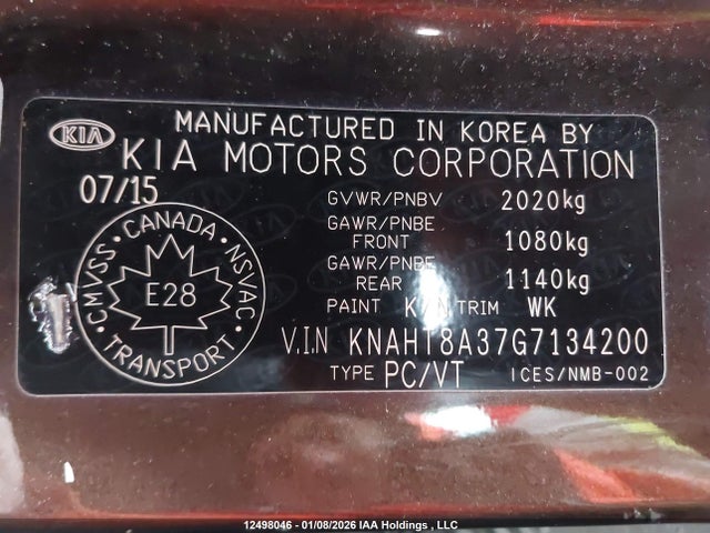 12498046 :رقم المزاد ، KNAHT8A37G7134200 vin ، 2016 Kia Rondo مزاد بيع
