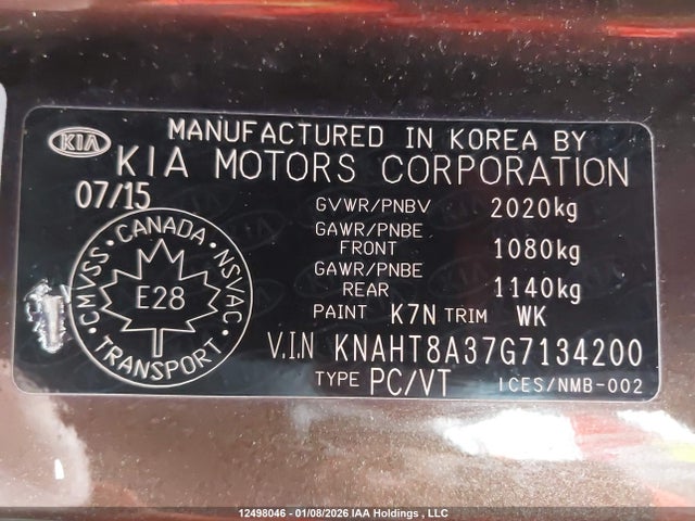 12498046 :رقم المزاد ، KNAHT8A37G7134200 vin ، 2016 Kia Rondo مزاد بيع