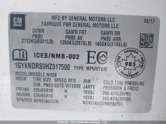 1GYKNDRS9HZ317590 Cadillac XT5 LUXURY