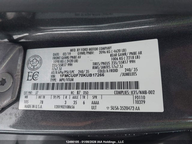 Продажа на аукционе авто 2019 Ford Escape S, vin: 1FMCU0F70KUB17266, номер лота: 12498105