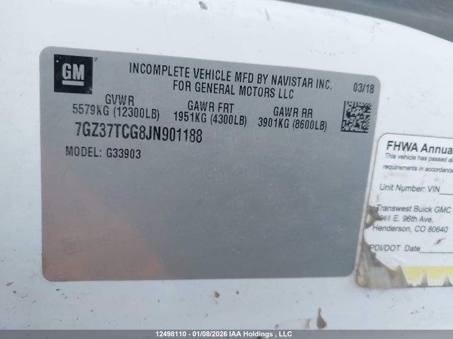 7GZ37TCG8JN901188 GMC Savana Cutaway G3500