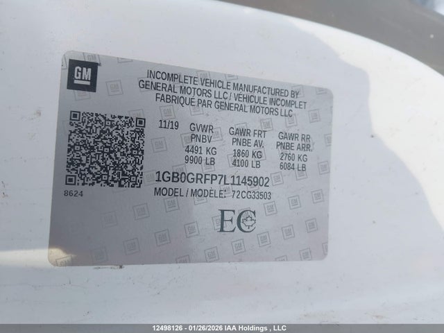 Продаж на аукціоні авто 2020 Chevrolet Express Cutaway Work Van, vin: 1GB0GRFP7L1145902, номер лоту: 12498126