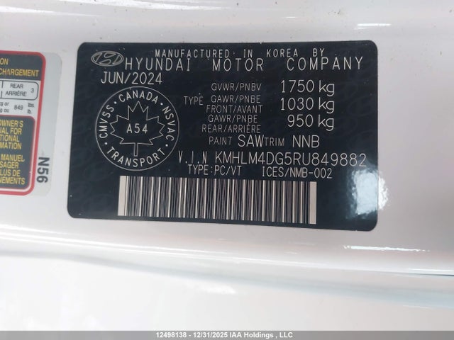 Продажа на аукционе авто 2024 Hyundai Elantra Sel, vin: KMHLM4DG5RU849882, номер лота: 12498138