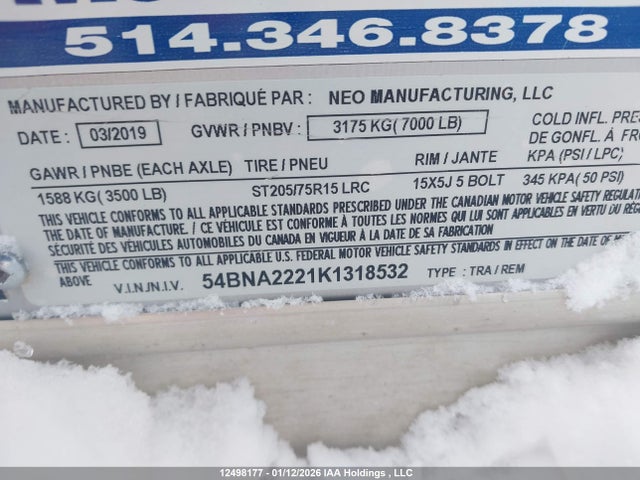 54BNA2221K1318532 Neo Enclosed Trailer
