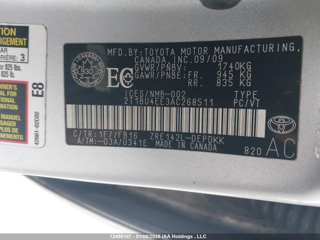 12498187 :رقم المزاد ، 2T1BU4EE3AC268511 vin ، 2010 Toyota Corolla S/le/xle مزاد بيع