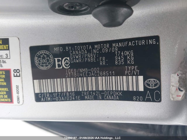 12498187 :رقم المزاد ، 2T1BU4EE3AC268511 vin ، 2010 Toyota Corolla S/le/xle مزاد بيع