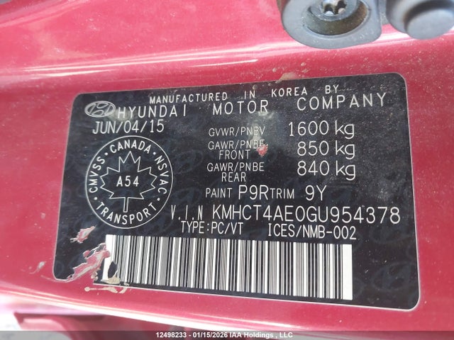 Hyundai dohc gdi gamma 2016 KMHCT4AE0GU954378 Image 9