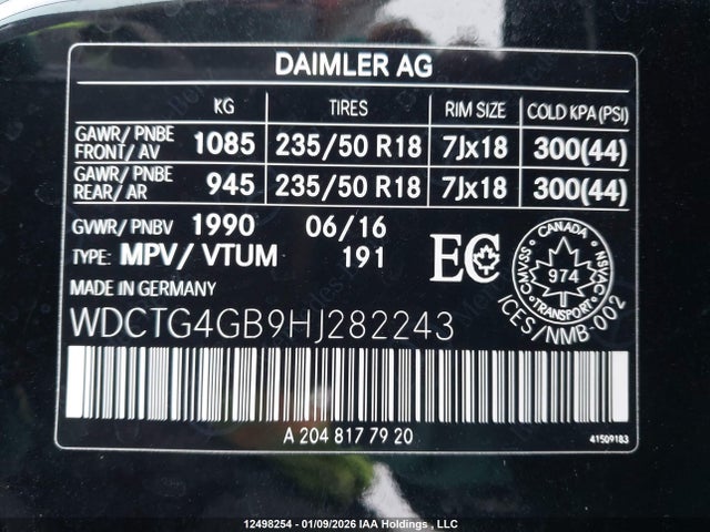 WDCTG4GB9HJ282243 Mercedes-Benz Gla 250 4matic