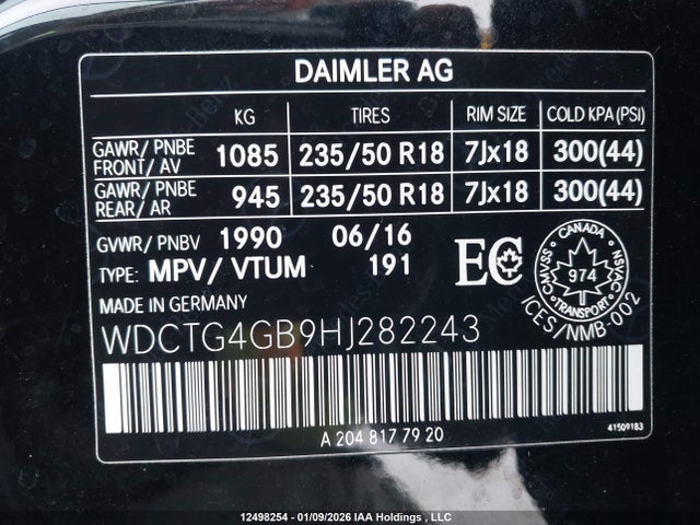 WDCTG4GB9HJ282243 Mercedes-Benz Gla 250 4matic