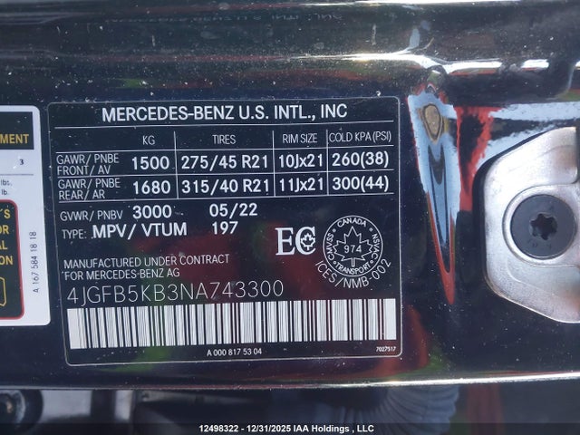 12498322 :رقم المزاد ، 4JGFB5KB3NA743300 vin ، 2022 Mercedes-benz Gle 450 4matic مزاد بيع