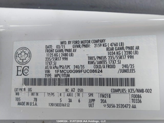 Ford Escape 2015 1FMCU0G99FUC08624 Image 9