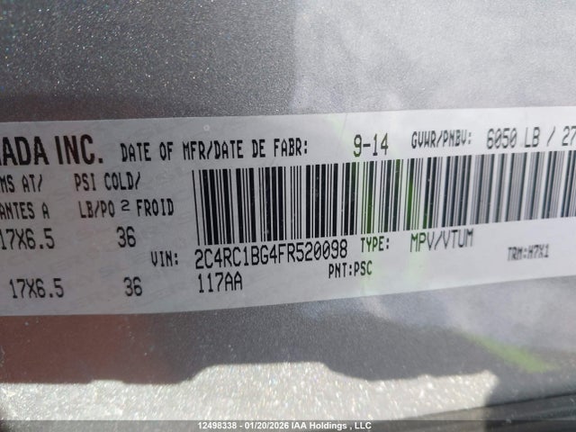 12498338 :رقم المزاد ، 2C4RC1BG4FR520098 vin ، 2015 Chrysler Town & Country مزاد بيع