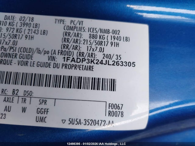 1FADP3K24JL263305 Ford Focus