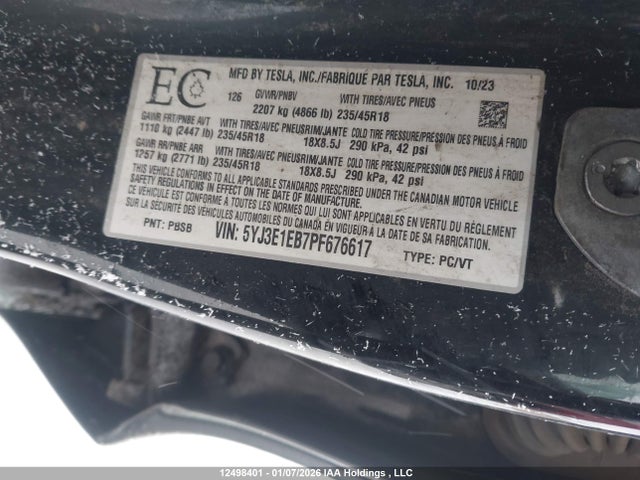 5YJ3E1EB7PF676617 Tesla Model 3 Long Range