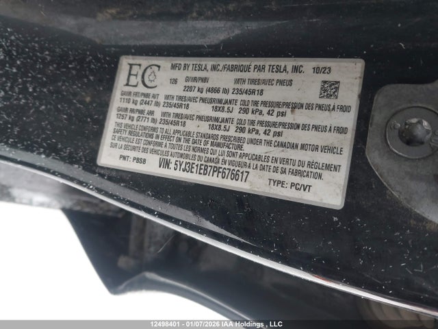 5YJ3E1EB7PF676617 Tesla Model 3 Long Range