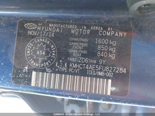 KMHCT4AE5FU827284 Hyundai Accent