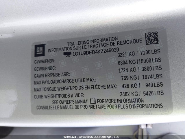 1GTU9DED4KZ246039 GMC Sierra K1500 Slt