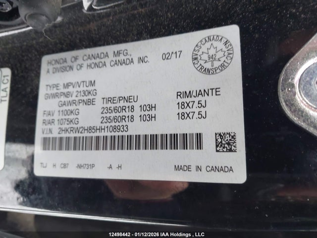 2HKRW2H85HH108933 Honda Cr-v Ex-l
